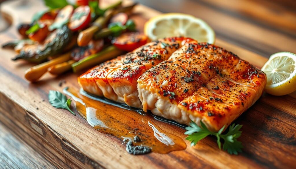 Grilled salmon steak