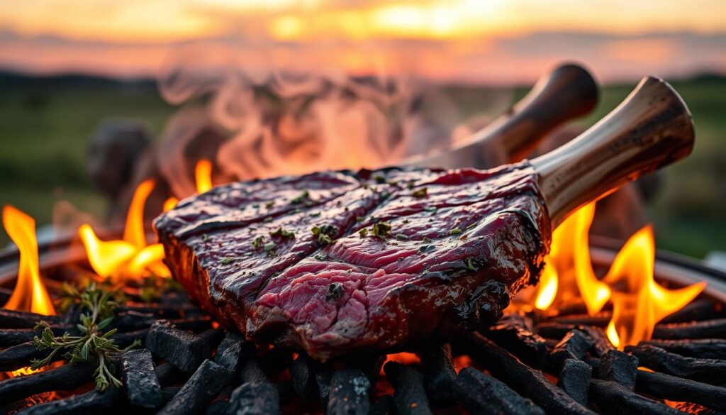 Tomahawk steak on the grill