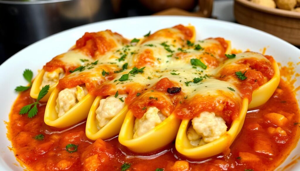 chicken and cheese stuffed shell bake