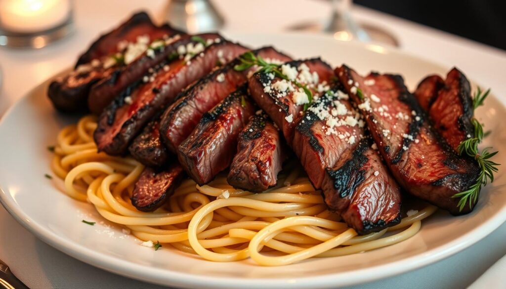 grilled steak linguine