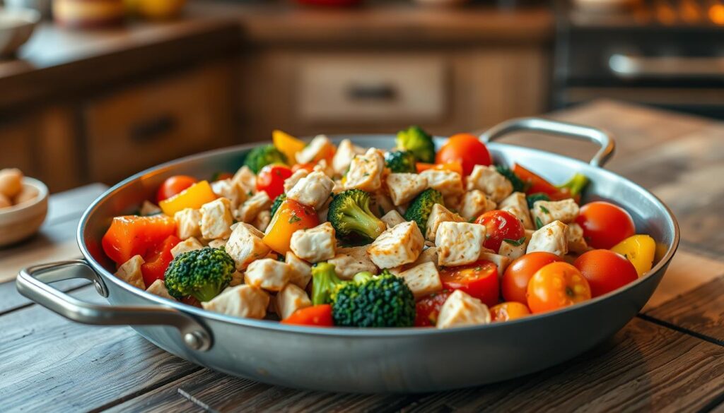 one-pan diced chicken dinner