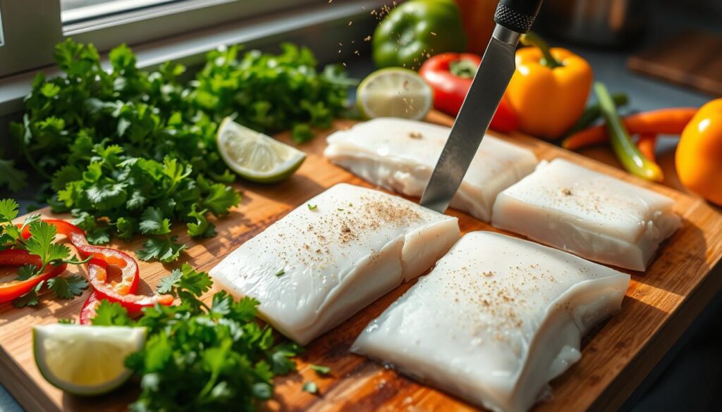 preparing cod for tacos