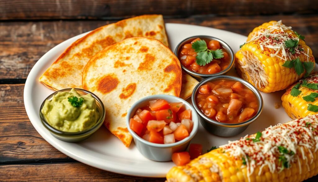 quesadilla and side dishes