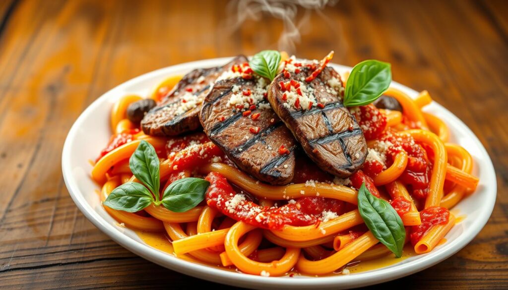 spicy steak pasta